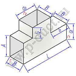 Тройник прямоугольного сечения переходный с прямой врезкой